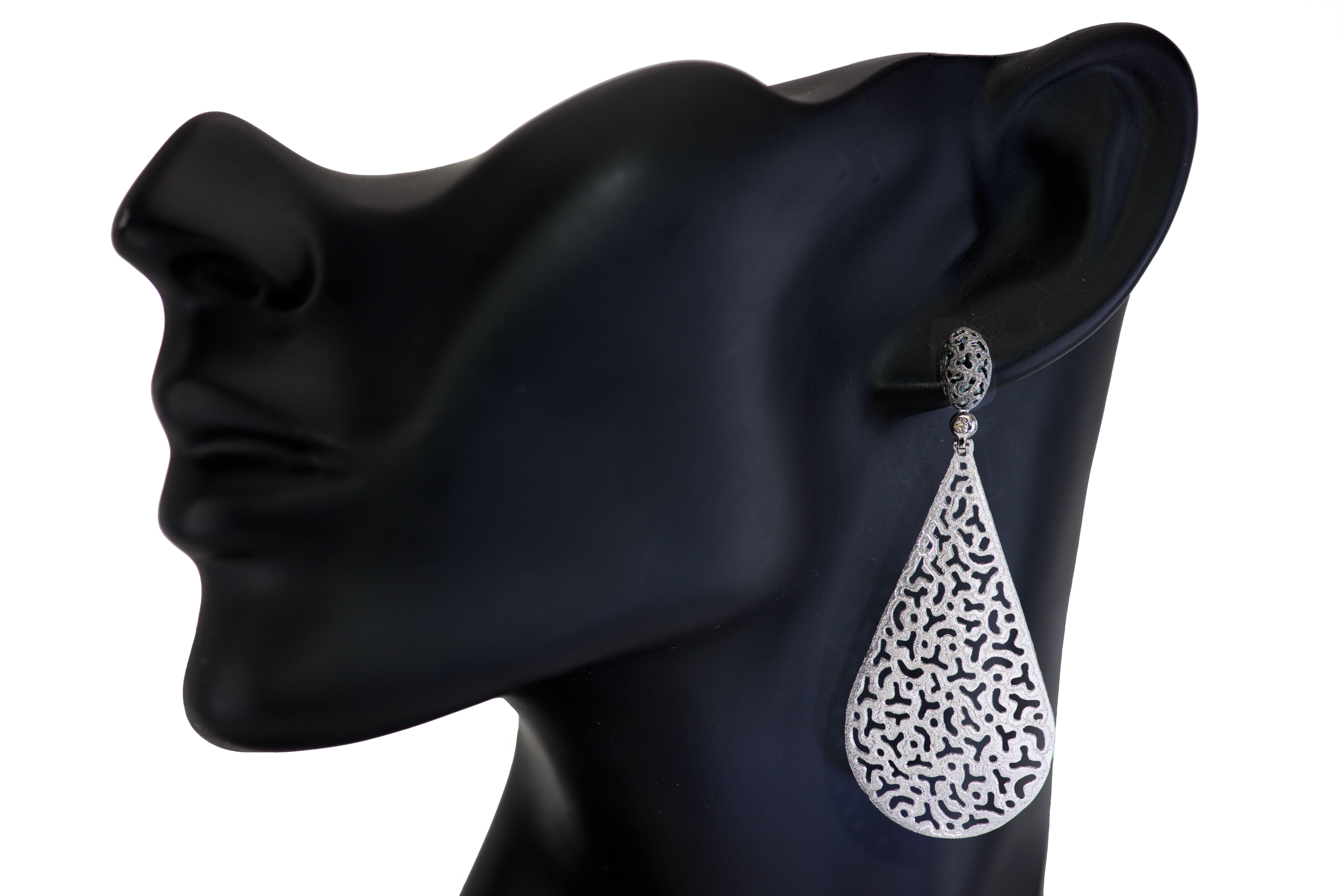 Women's Diamond Drop Dangle Gold Earrings by Alex Soldier w Textured Open Work Ltd Ed.