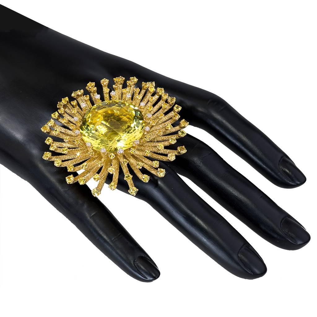 Lemon Citrine Sapphire Diamond Gold Astra Brooch Ring Necklace Cuff One ofa kind 5