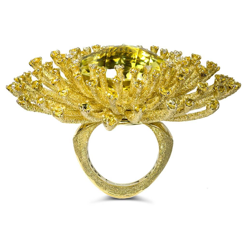 Lemon Citrine Sapphire Diamond Gold Astra Brooch Ring Necklace Cuff One ofa kind 4