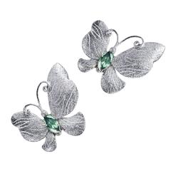 Tourmaline Silver Platinum Textured Stud One of a Kind Butterfly Earrings