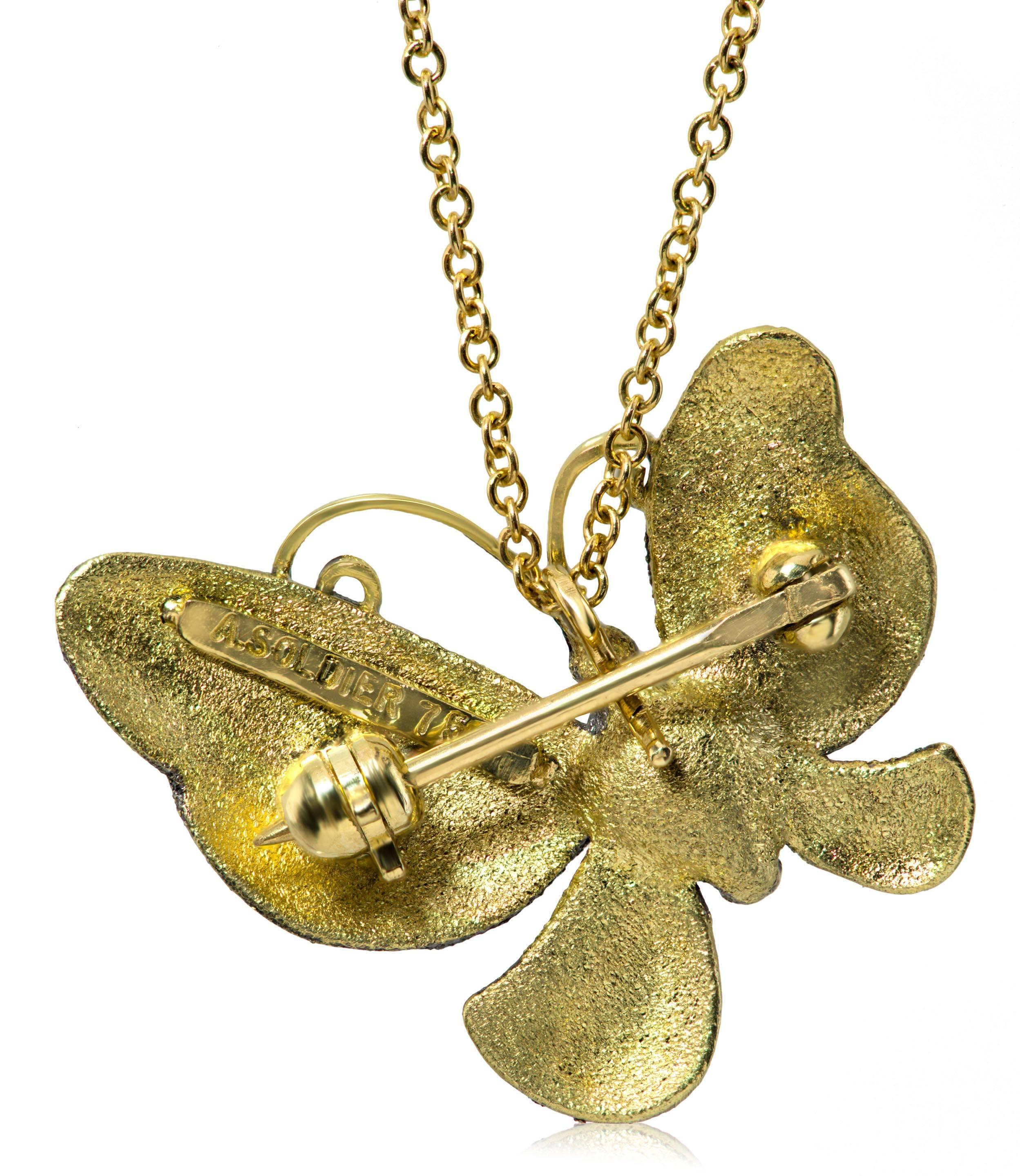 Marquise Cut Alex Soldier Citrine Gold Butterfly Pendant Necklace Pin on Chain One of a kind 