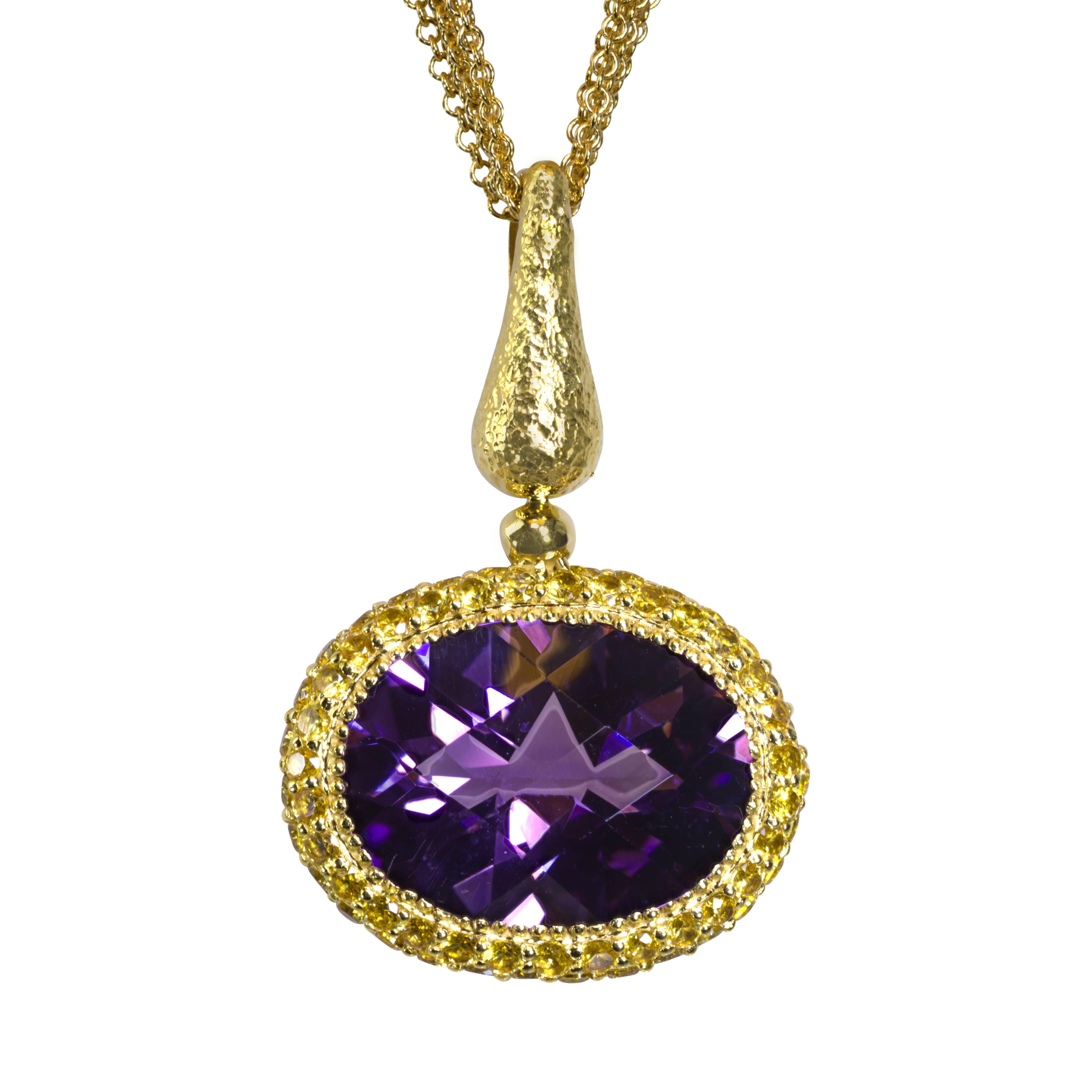 Alex Soldier Amethyst Yellow Sapphire Cocktail Art Pendant Necklace