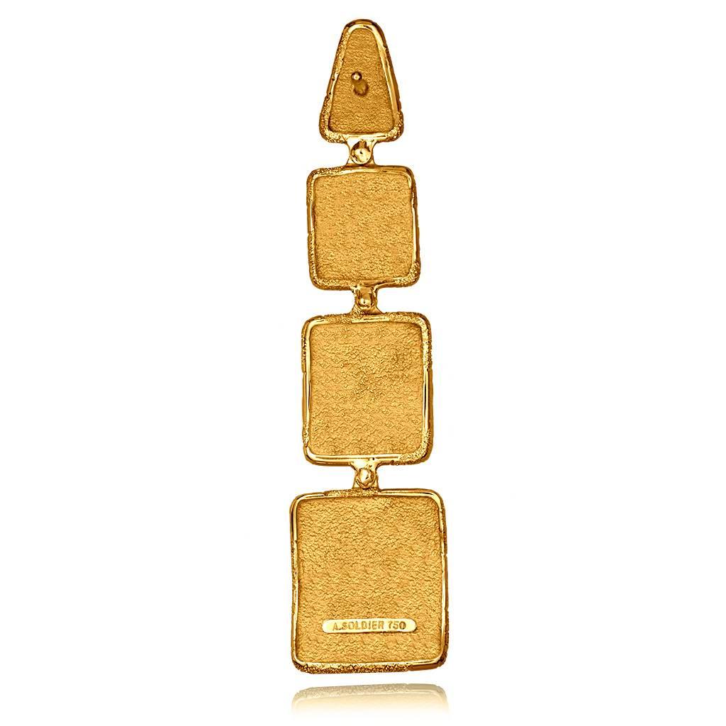 Alex Soldier Diamond Yellow Gold Textured Drop Earrings One of a Kind  In New Condition In New York, NY