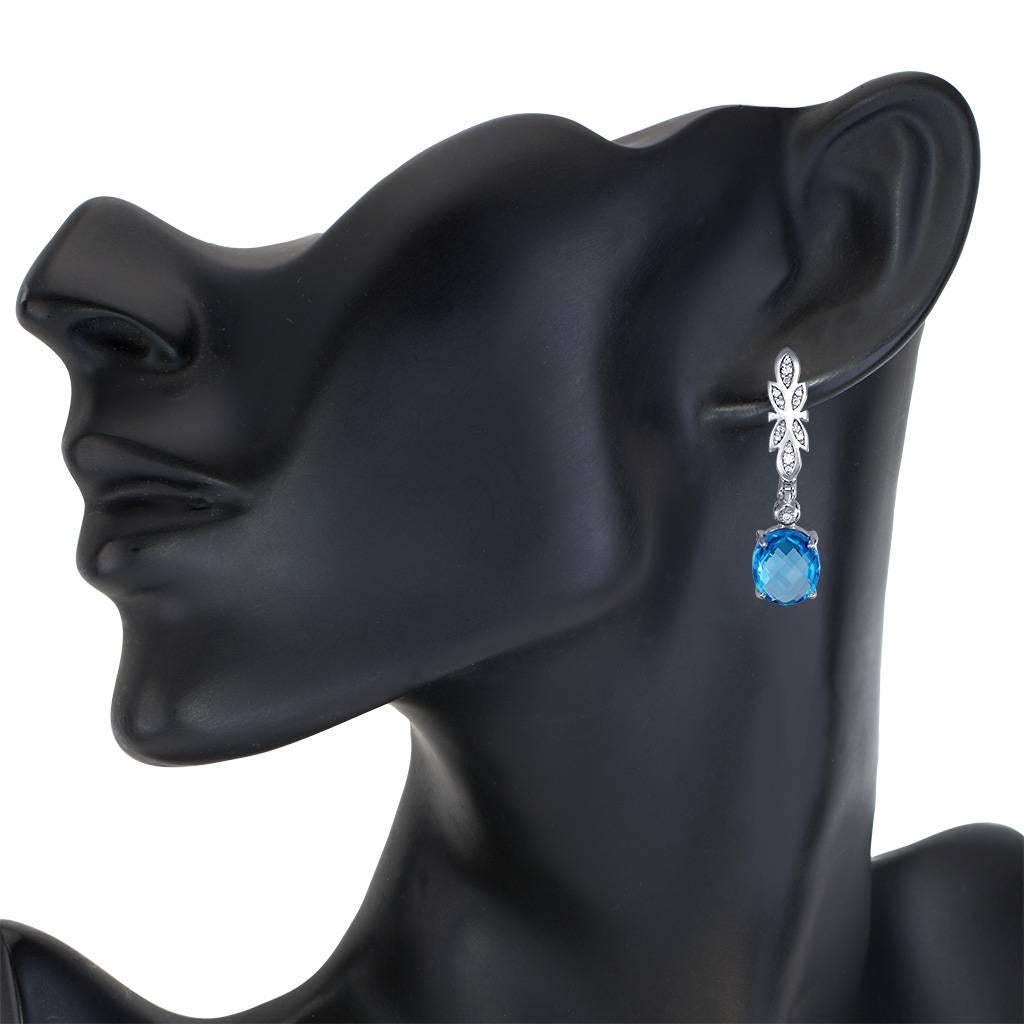 Women's Blue Topaz Diamond White Gold Drop Dangle Earrings One of a Kind