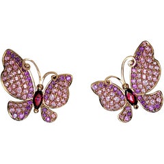 Sapphire Topaz Gold Butterfly Stud Earrings One of a Kind