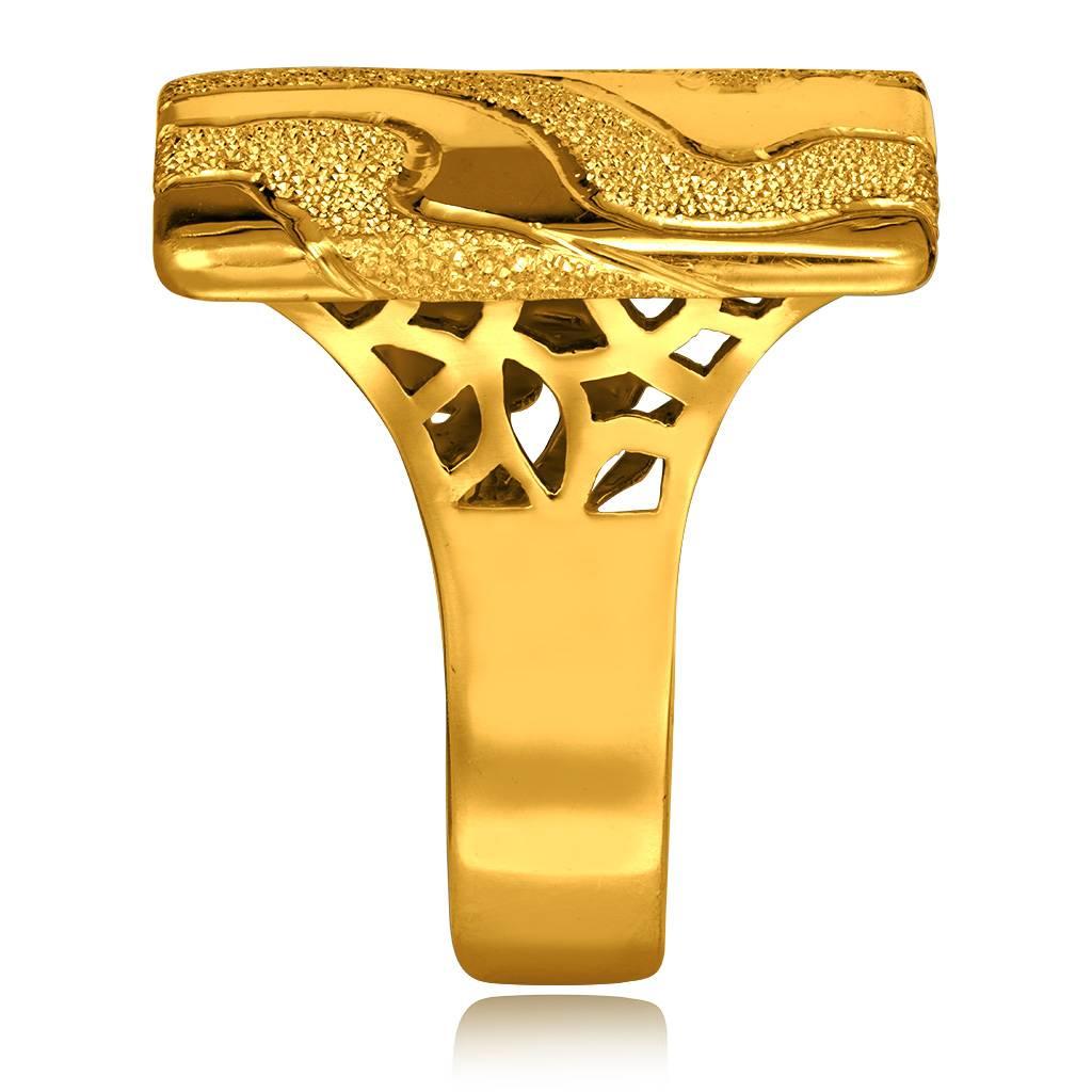 Alex Soldier Gold Cora pattern ring: made in 18 karat yellow gold finished with signature proprietary metalwork that creates an illusion of a diamond inlay. Handmade in NYC. One of a kind. Ring top dimensions: 20 mm W, 30 mm L. Ring size: 6.25.