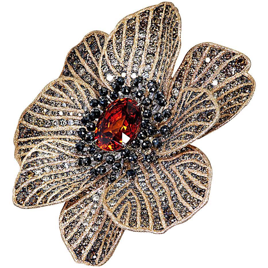 Mandarin Garnet Diamond Rose Gold Coronaria Brooch Necklace Cuff Bracelet Ring