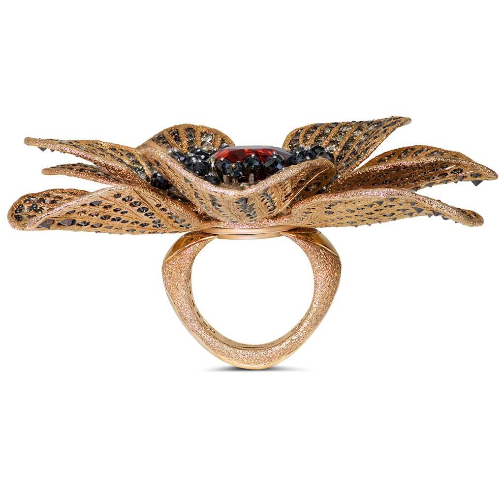 Mandarin Garnet Diamond Rose Gold Coronaria Brooch Necklace Cuff Bracelet Ring 1