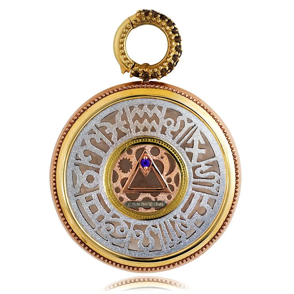 Women's or Men's Alex Soldier Smoky Topaz Diamond Gold Talisman Pendant Necklace Enhancer