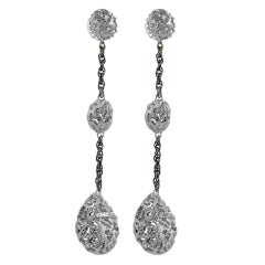 Sterling Silver Platinum Textured Drop Dangle Earrings