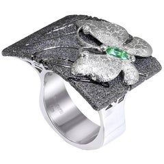 Tourmaline Sterling Silver Platinum Textured Butterfly Ring One of a Kind