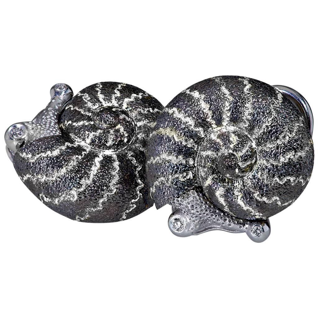 Diamond Sterling Silver Little Snail Stud Earrings Cufflinks
