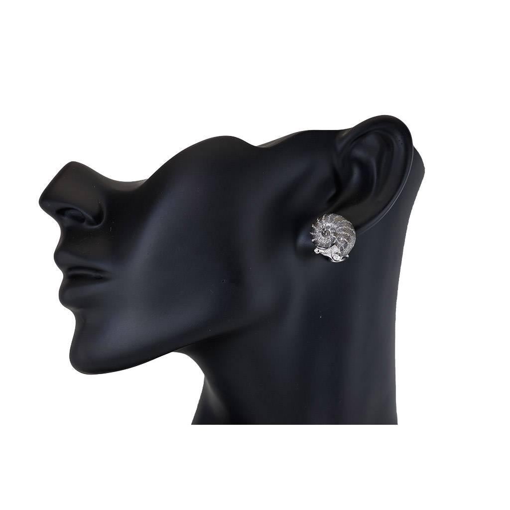 Diamond Sterling Silver Little Snail Stud Earrings Cufflinks 1