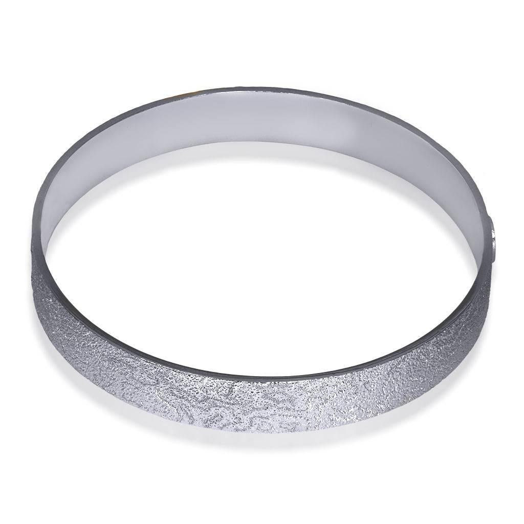 Sterling Silver Platinum Textured Bangle Bracelet One of a kind.  In New Condition For Sale In New York, NY