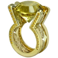 Lemon Citrine Sapphire Gold Cocktail Ring One of a Kind