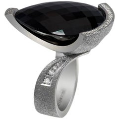 Onyx Diamond White Gold Textured Swan Ring One of a Kind