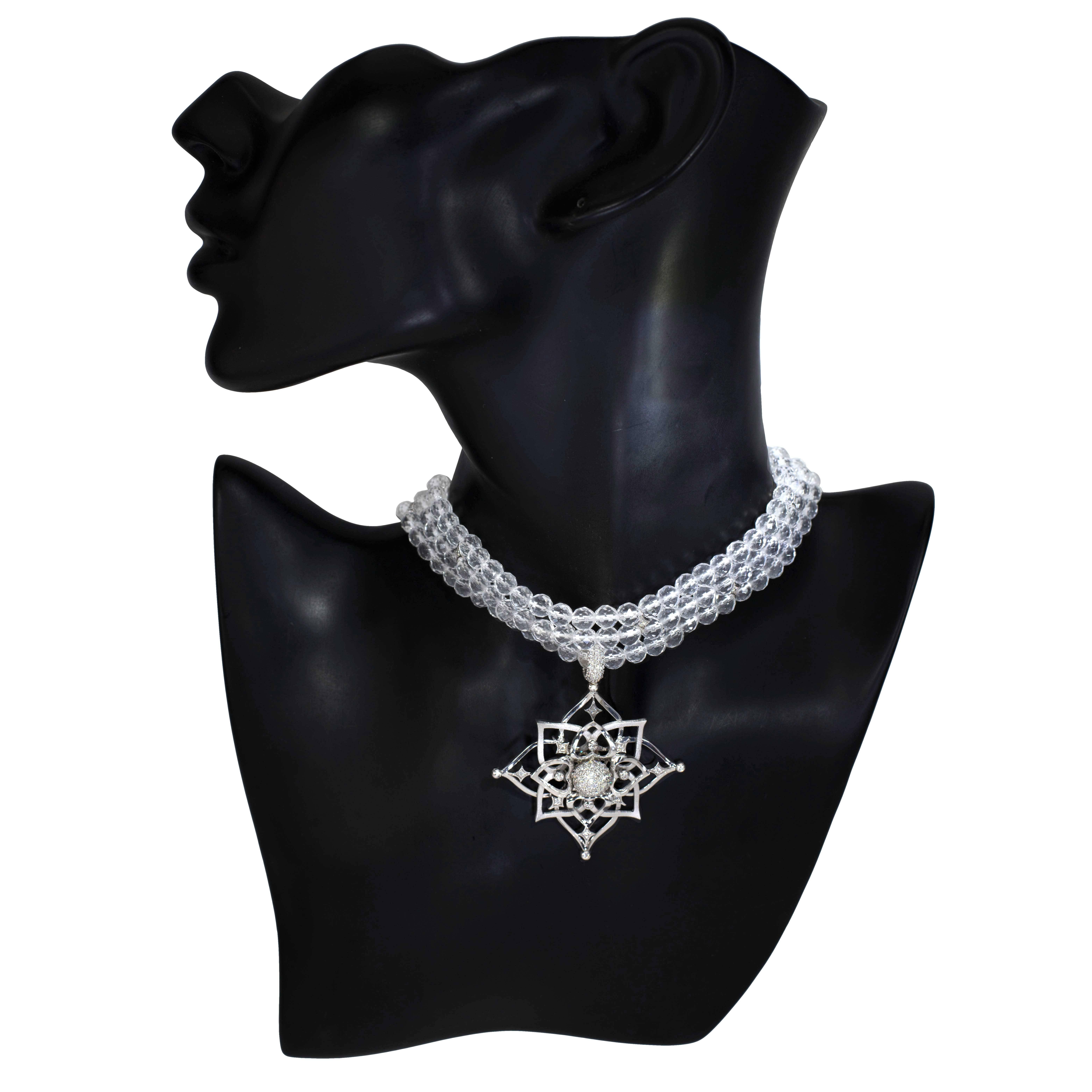 Diamond Topaz Magic Star White Gold Pendant Choker Necklace One of a Kind In New Condition In New York, NY