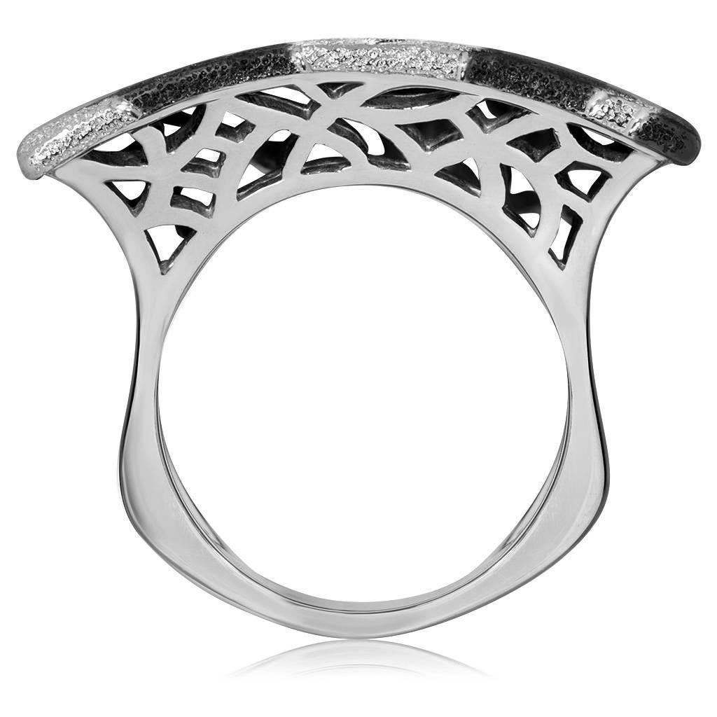 Sterling Silver Platinum Textured Pattern Ring One of a Kind In New Condition In New York, NY