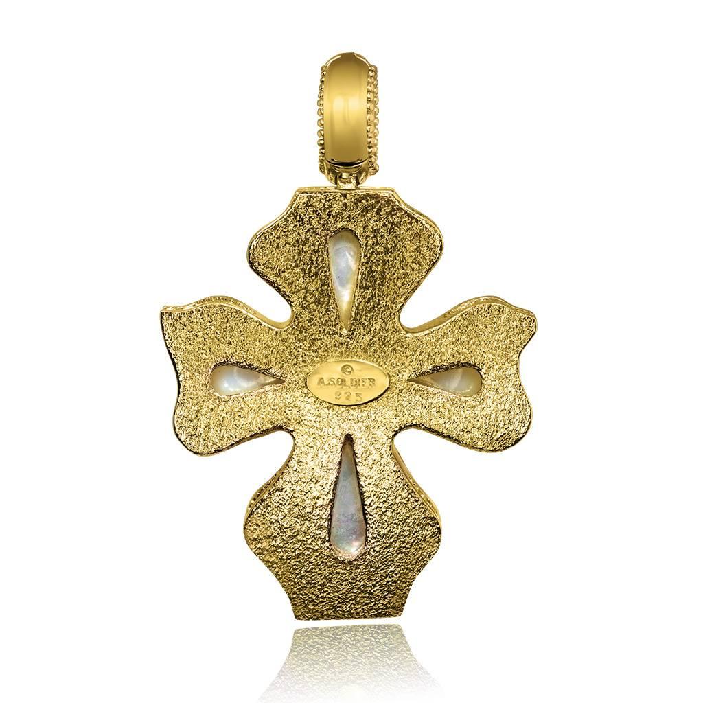 Ruby Pearl Sterling Silver Gold Cross Pendant Necklace Enhancer One of a Kind In New Condition In New York, NY