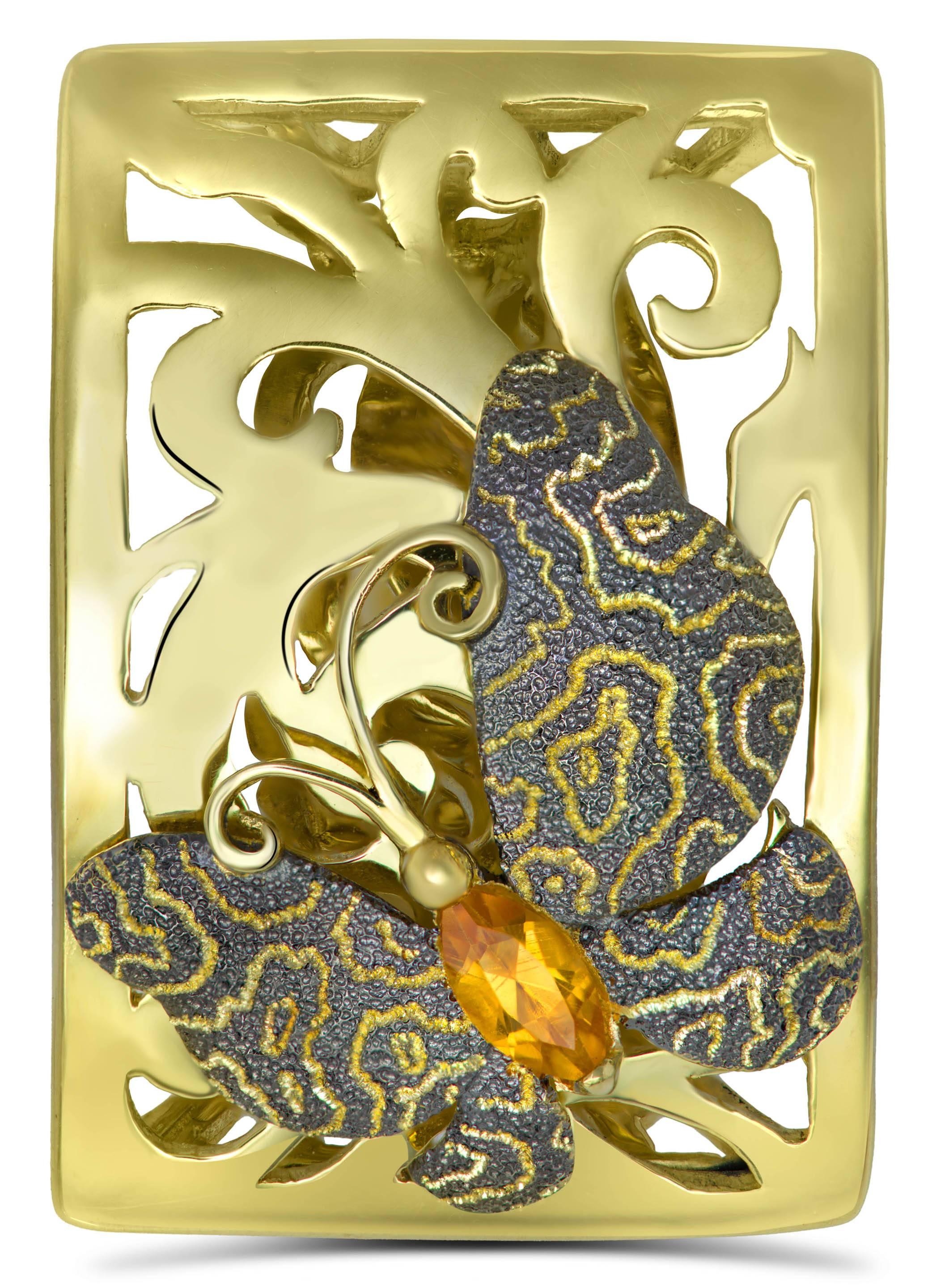 Alex Soldier's Butterfly collection is dedicated to celebration of life. Butterflies remind us to enjoy the moment and embrace change. Made in 18 karat yellow gold with honey citrine (0.3 ct), this lovely butterfly ring is finished with Alex