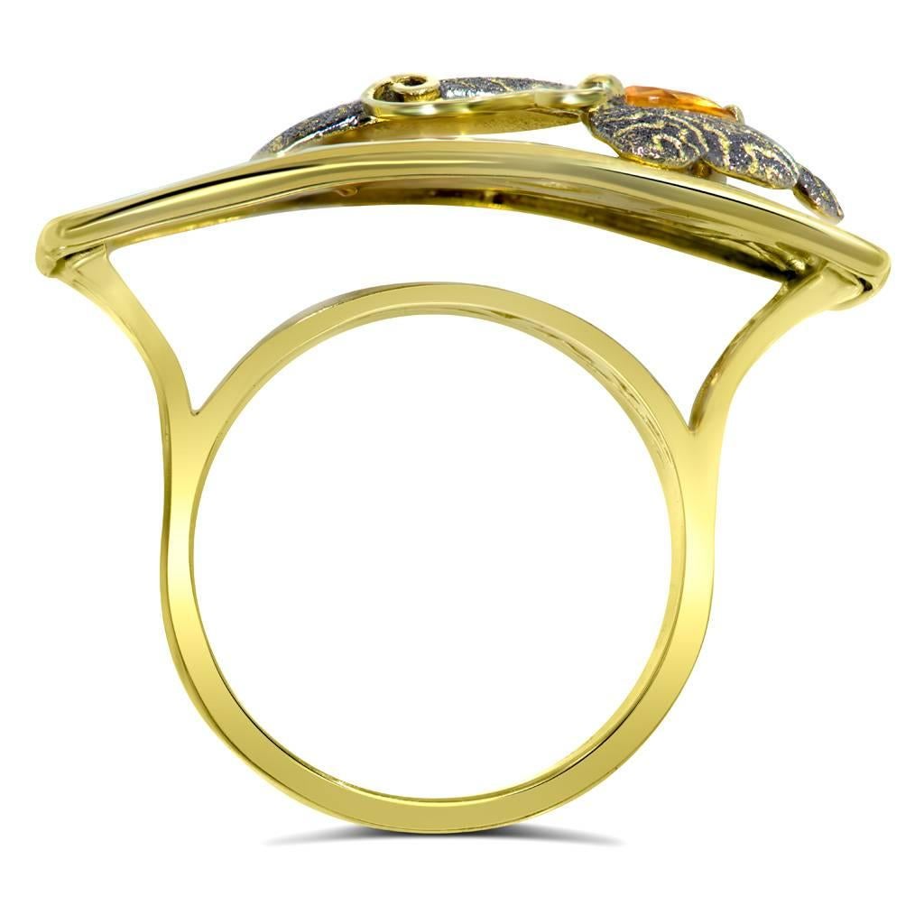 Citrine Yellow Gold Textured Butterfly Ring One of a Kind 1
