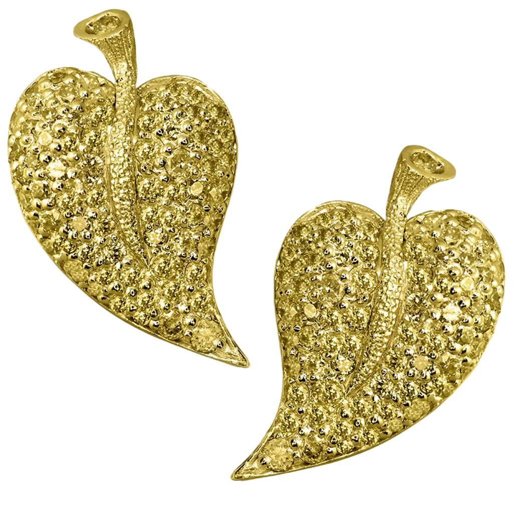 Sapphire Gold Leaf Stud Earrings One of a Kind