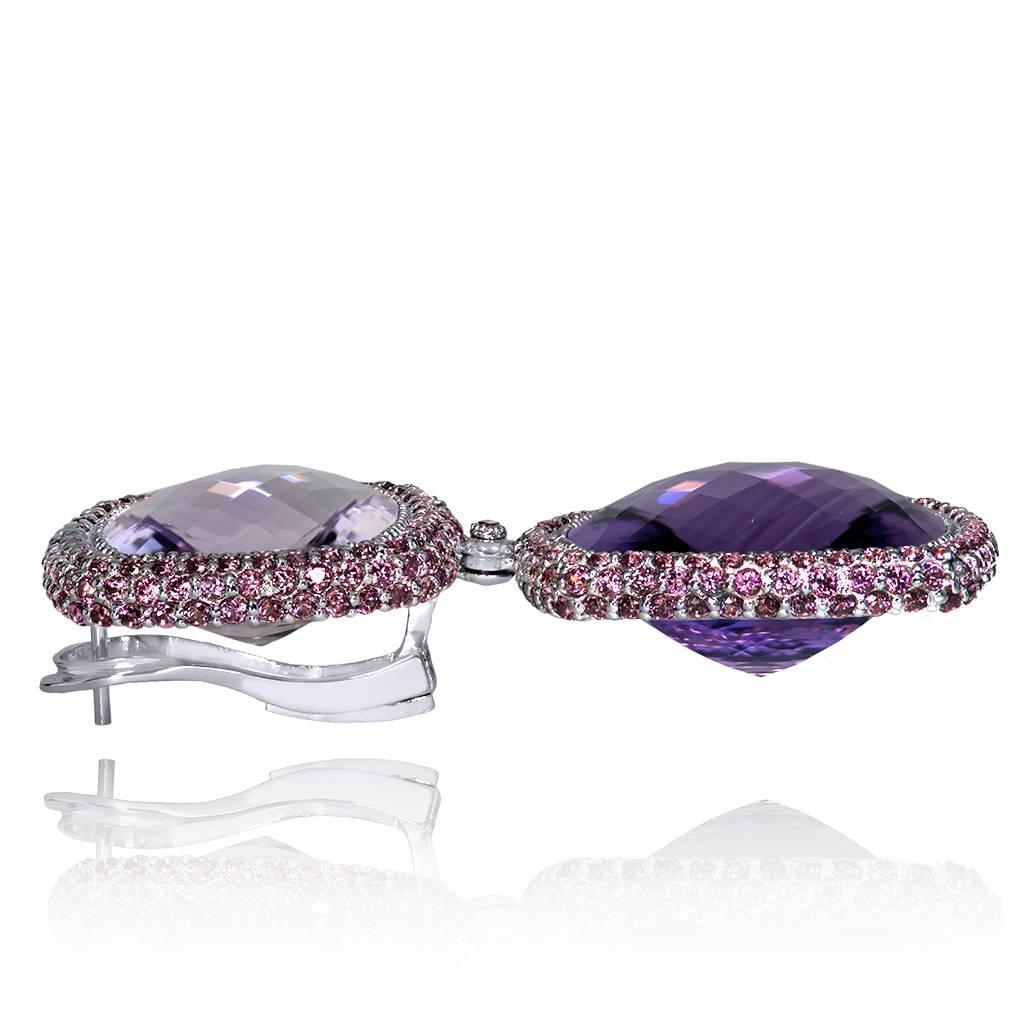 Rose De France Amethyst Garnet Gold Drop Earrings One of a Kind In New Condition In New York, NY