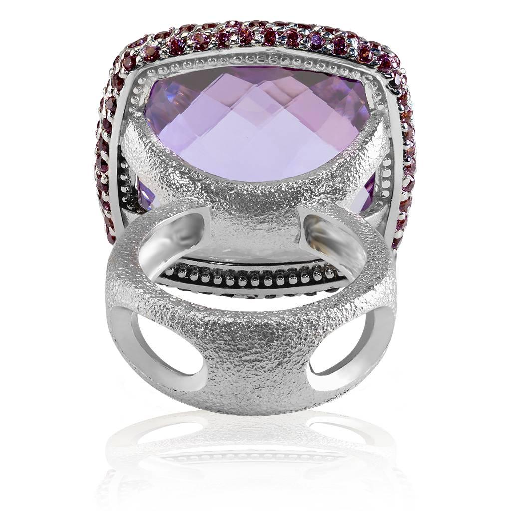 Rose De France Amethyst Garnet White Gold Cocktail Ring One of a Kind In New Condition In New York, NY