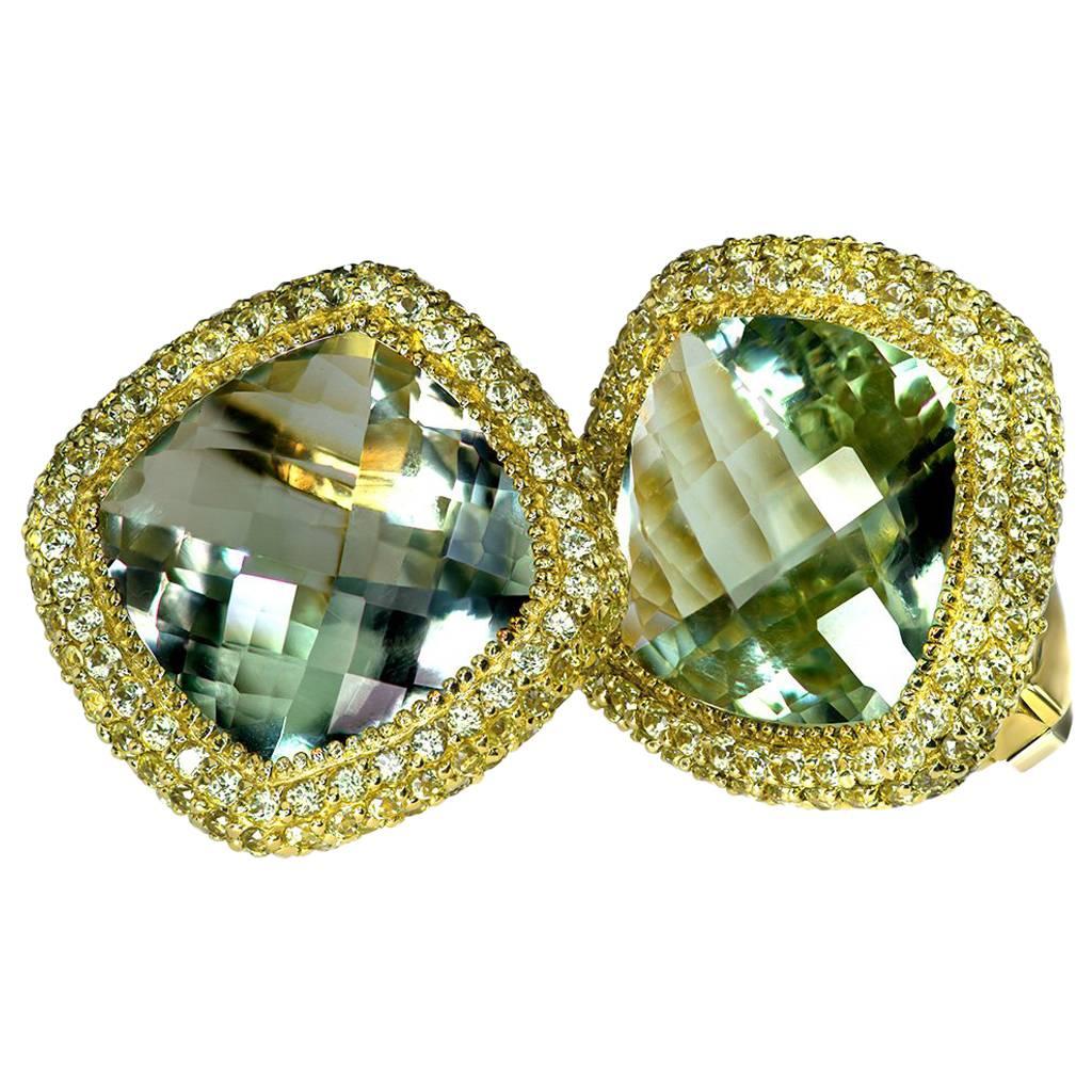 Green Amethyst Peridot Gold One of a Kind Earrings Cufflinks 
