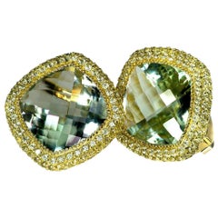 Green Amethyst Peridot Gold One of a Kind Earrings Cufflinks