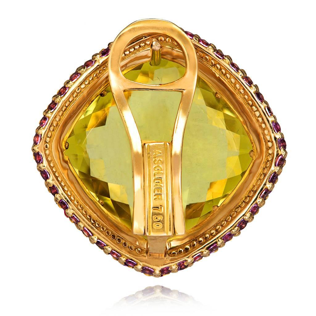 Women's or Men's Lemon Citrine Sapphire Rose Gold Earrings One of a Kind