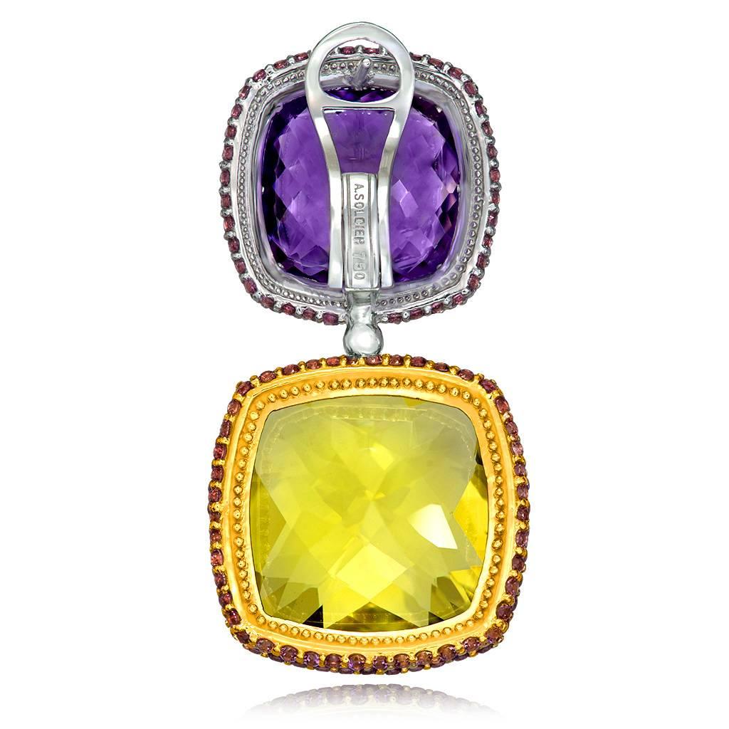 Lemon Citrine Amethyst Garnet Royal Drop Earrings One of a Kind In New Condition In New York, NY
