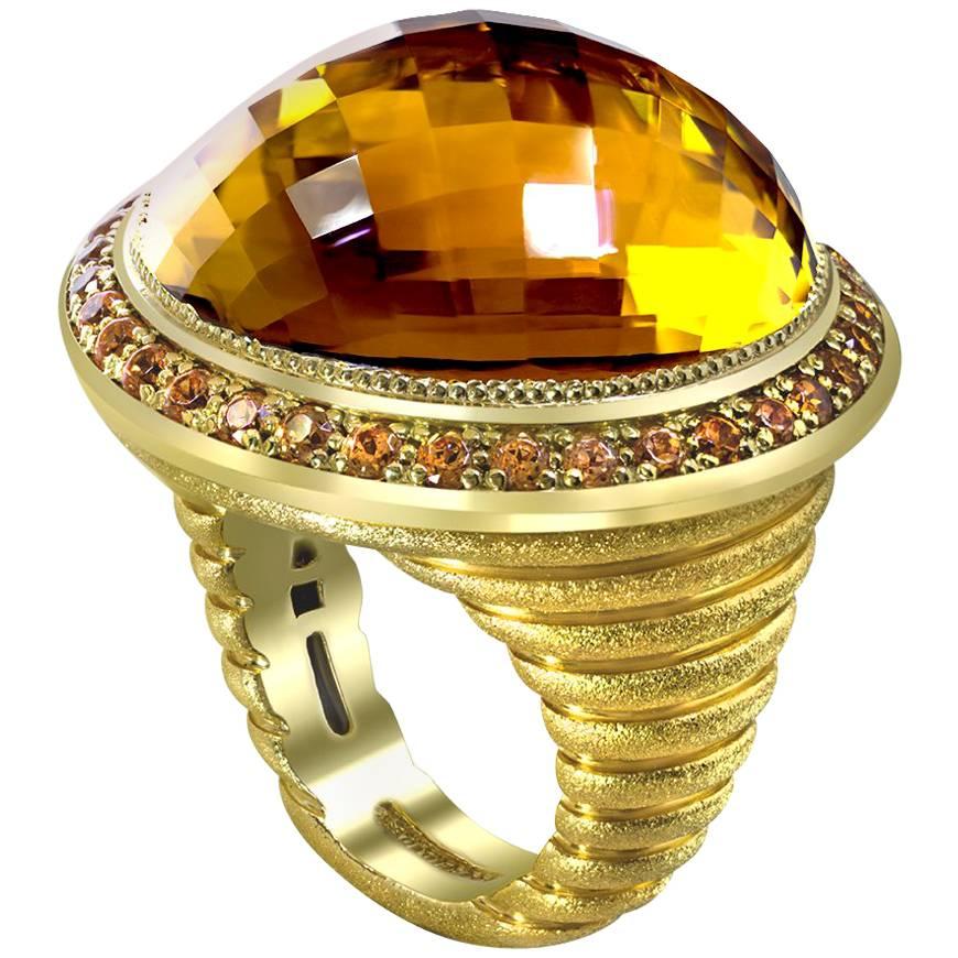Alex Soldier 40.5 Carat Citrine Spessartite Garnet Gold Ring One of a Kind