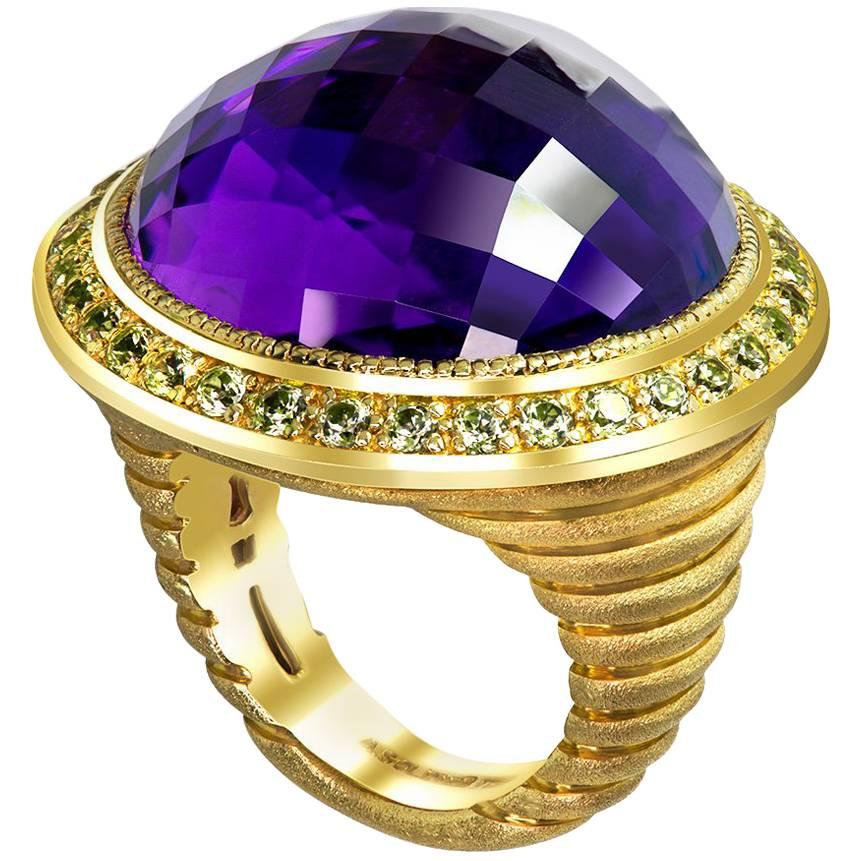 40 Carat Amethyst Peridot Yellow Gold Symbolica Ring One of a Kind