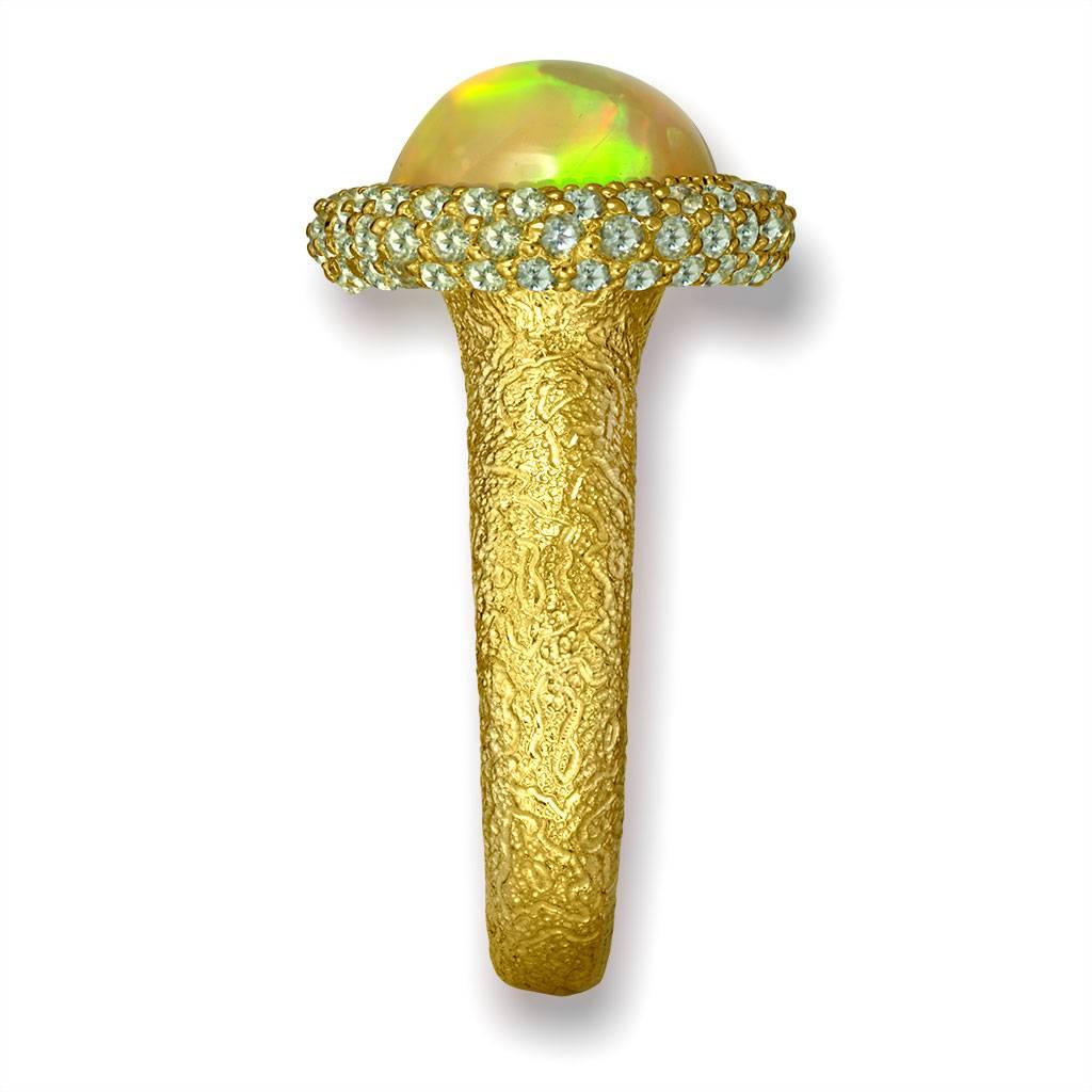 Opal Peridot Yellow Gold Textured Cocktail Ring One of a Kind In New Condition In New York, NY