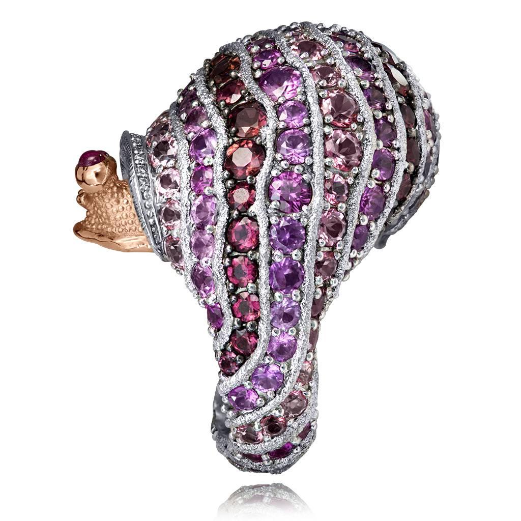 Sapphire Tourmaline Diamond Topaz Ruby Snail Ring One of a Kind In New Condition In New York, NY