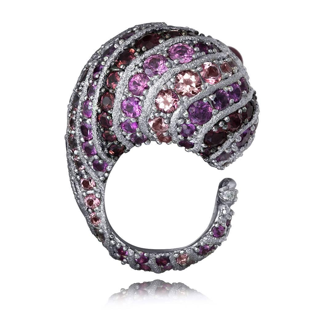 Sapphire Tourmaline Diamond Topaz Ruby Snail Ring One of a Kind 1