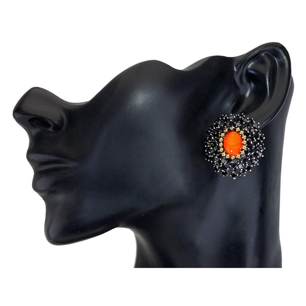 Fire Opal Spinel Garnet Sterling Silver Earrings One of a Kind In New Condition In New York, NY