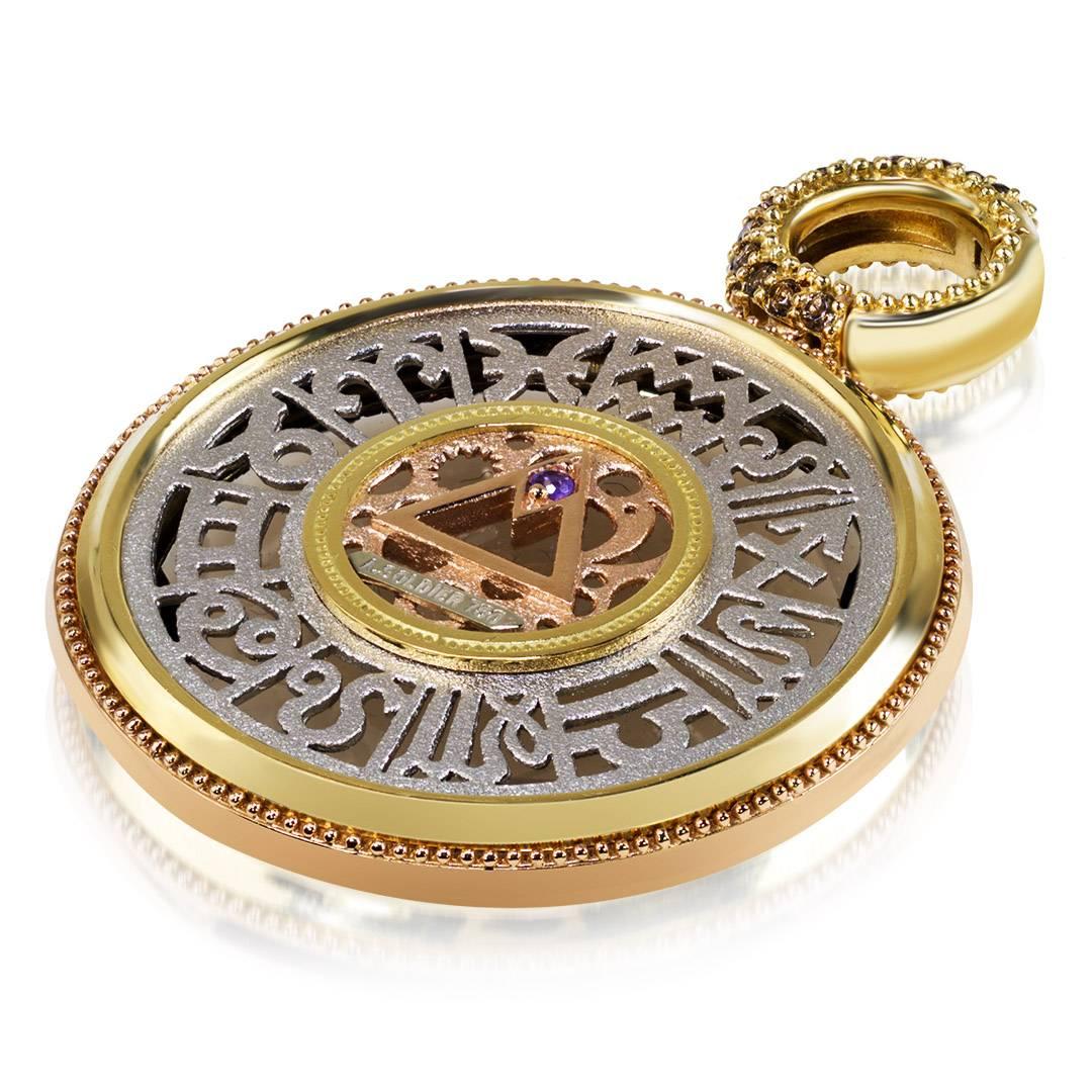 Women's or Men's Alex Soldier Smoky Topaz Diamond Gold Talisman Zodiac Pendant Necklace Enhancer For Sale
