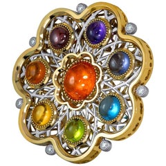 Diamond Garnet Ruby Peridot Topaz Citrine Iolite Amethyst Gold Brooch Pendant