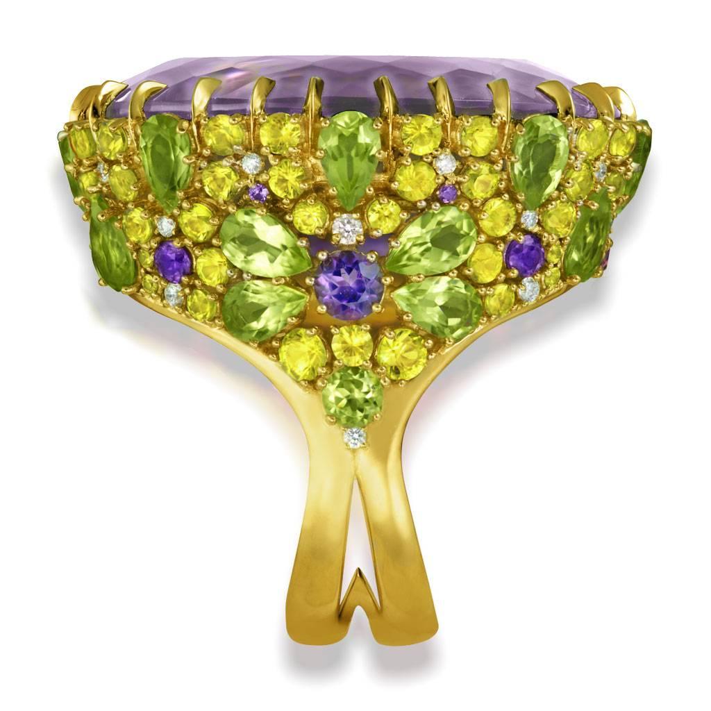 Alex Soldier Amethyst Sapphire Peridot Garnet Diamond Gold Ring One of a Kind In New Condition In New York, NY