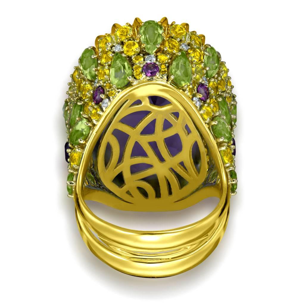 Women's or Men's Alex Soldier Amethyst Sapphire Peridot Garnet Diamond Gold Ring One of a Kind