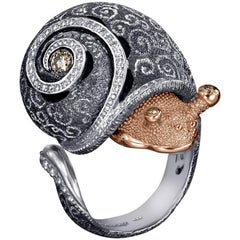 Diamond Gold Sterling Silver Codi the Snail Ring Ltd Ed Handmade