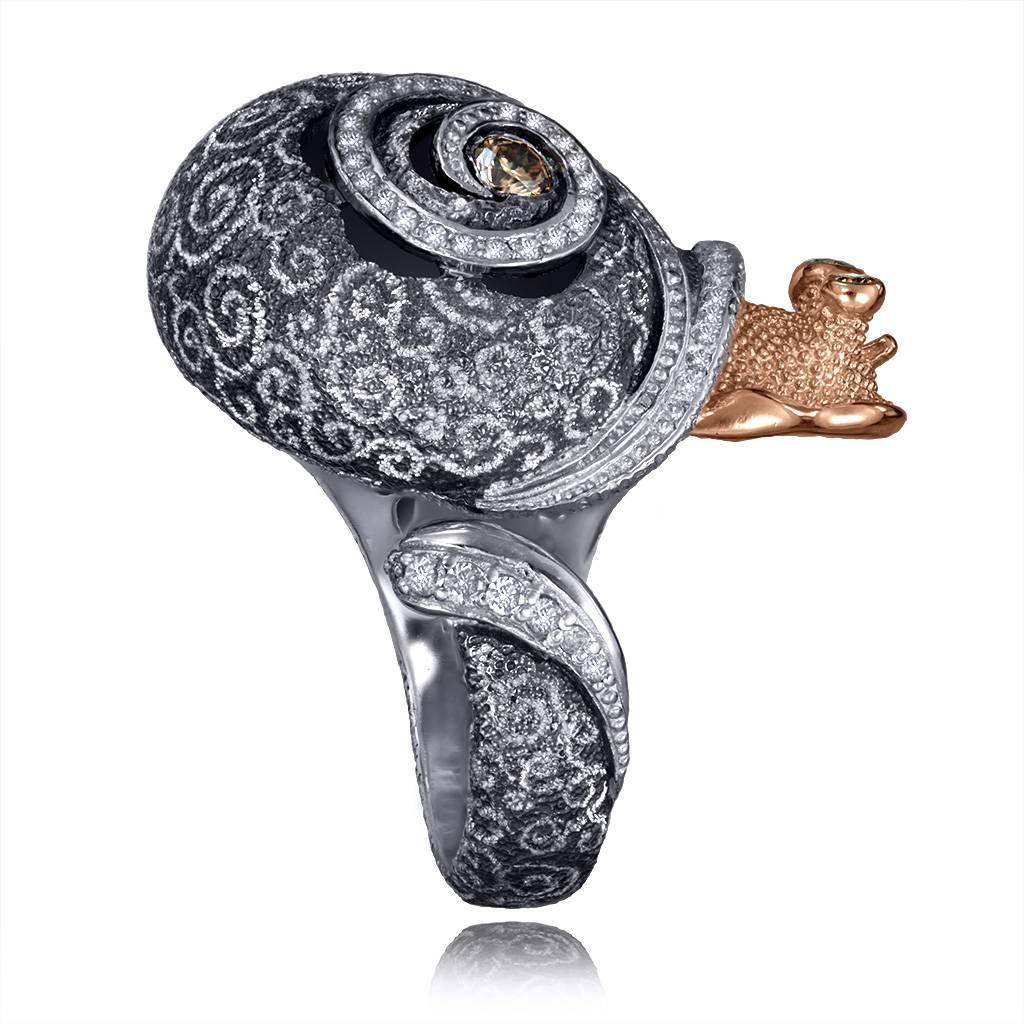 Women's or Men's Diamond Gold Sterling Silver Codi the Snail Ring Ltd Ed Handmade