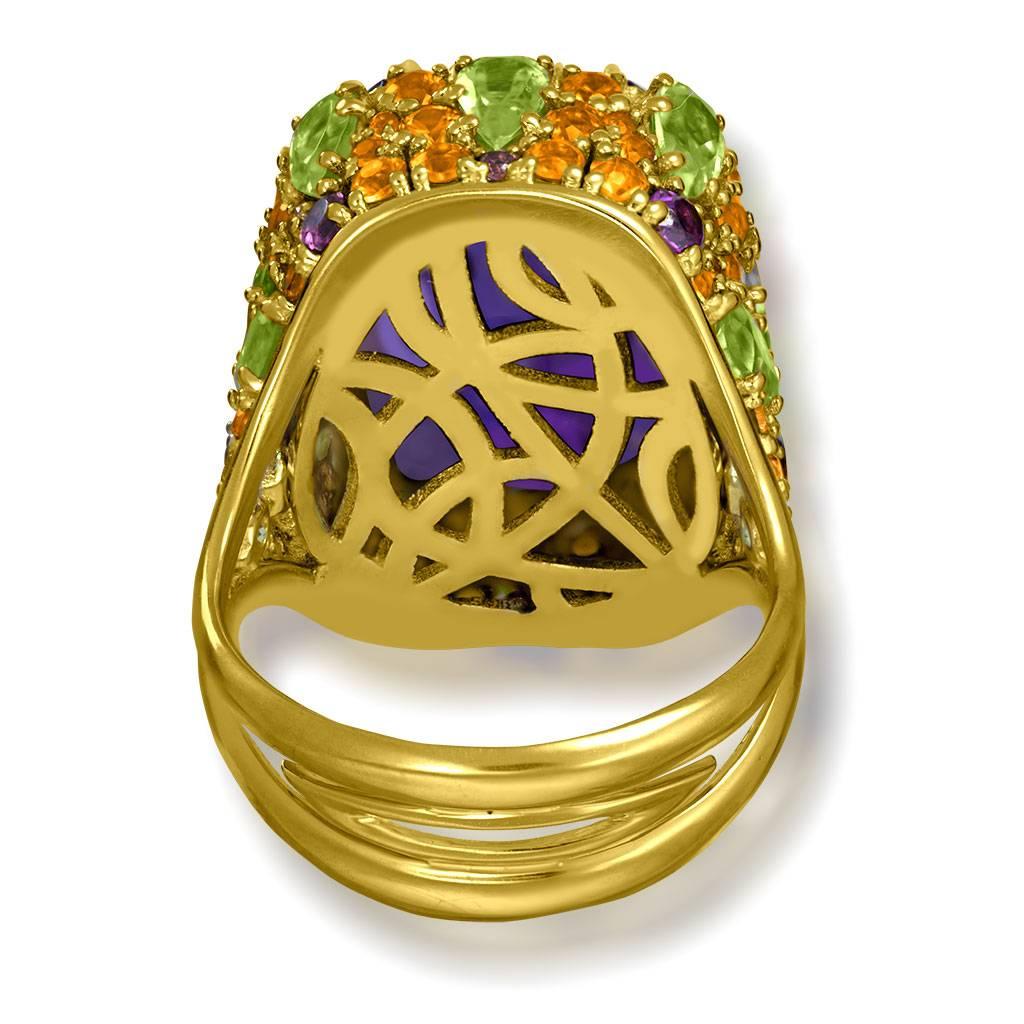 Amethyst Sapphire Peridot Garnet Diamond Gold Ring In New Condition For Sale In New York, NY