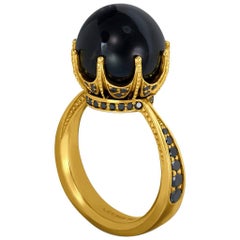 Onyx Diamond Gold Crown Ring One of a Kind