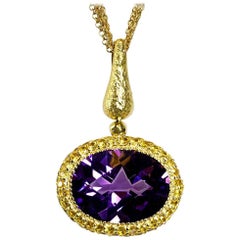 Amethyst Sapphire Gold Pendant Necklace on Chain One of a Kind