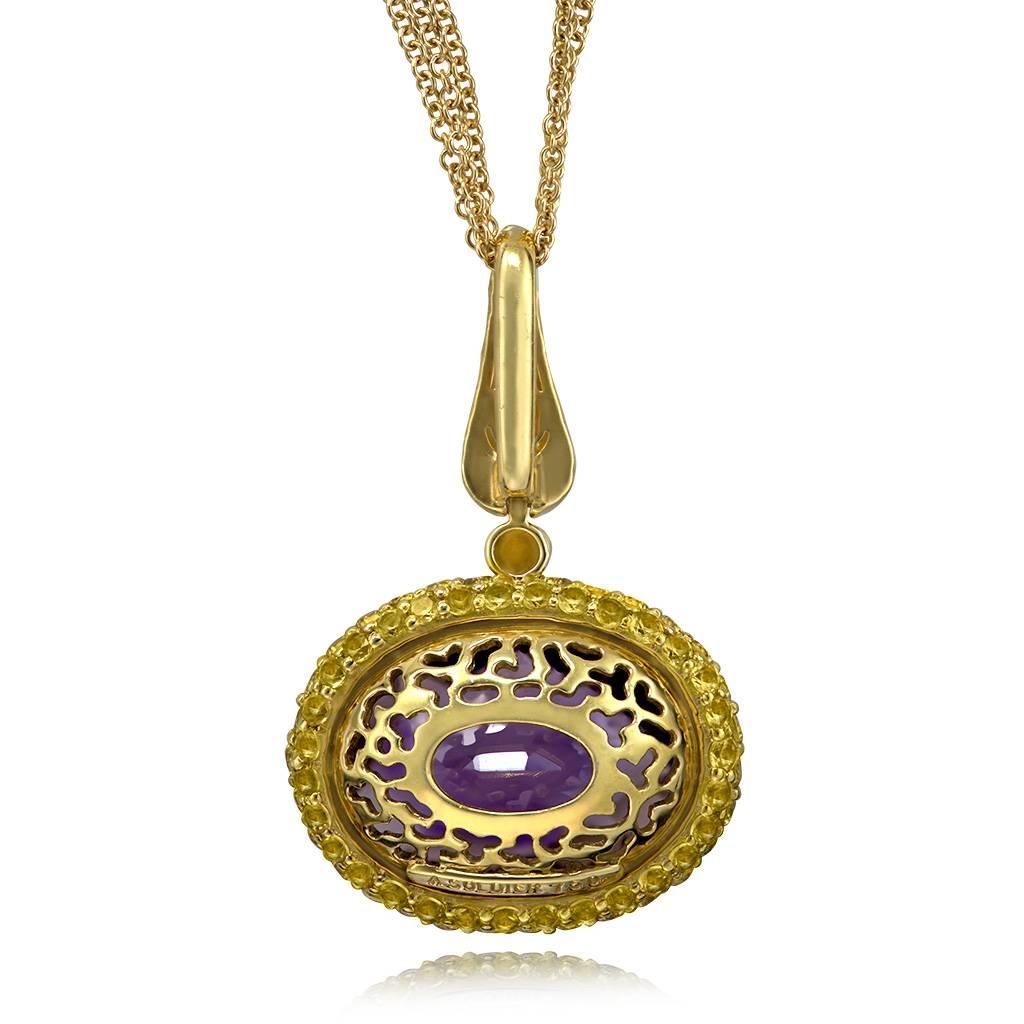 Oval Cut Amethyst Sapphire Gold Pendant Necklace on Chain One of a Kind
