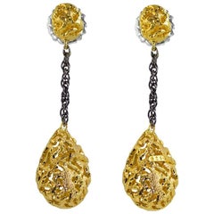 Sterling Silver Gold Platinum Textured Drop Dangle Earrings