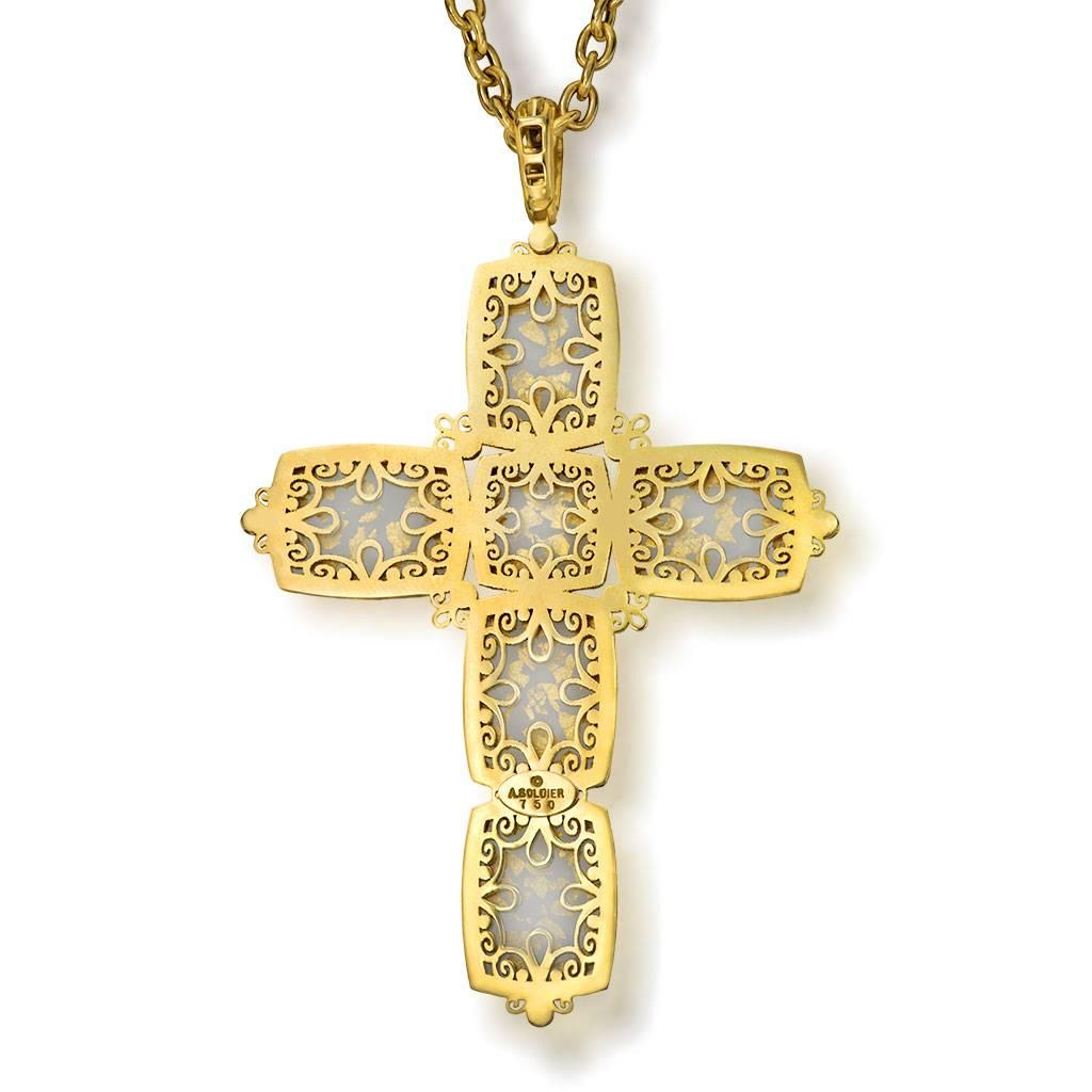 Cushion Cut Alex Soldier Gold Cross Diamond Quartz Doublet Necklace Pendant One of a Kind